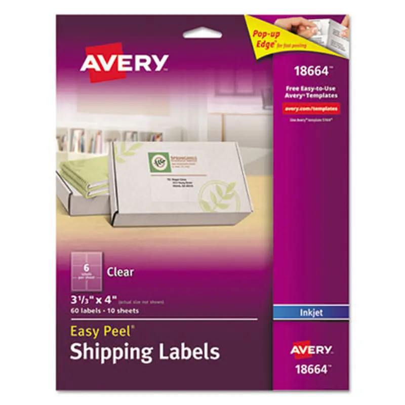 Matte Clear Easy Peel Mailing Labels w/ Sure Feed Technology, Inkjet Printers, 3.33 x 4, Clear, 6/Sheet, 10 Sheets/Pack - Shipping & Mailing Labels | Avery