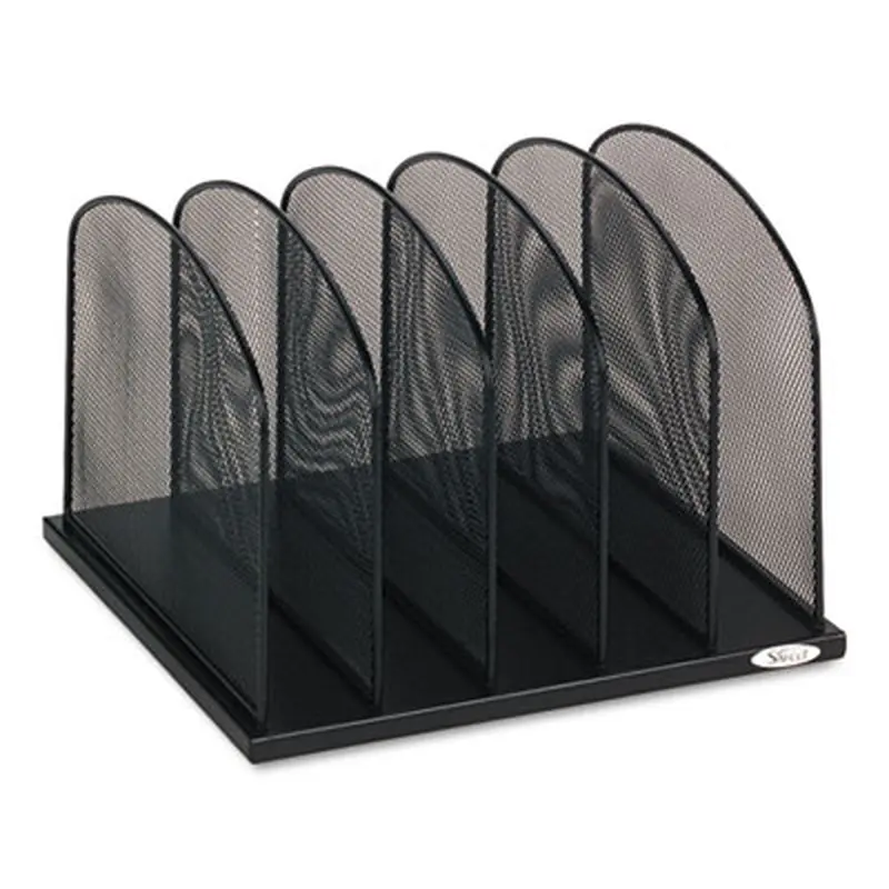 Onyx Mesh Desk Organizer with Upright Sections, 5 Sections, Letter to Legal Size Files, 12.5" x 11.25" x 8.25", Black - Desktop Document Racks & Sorters | Safco