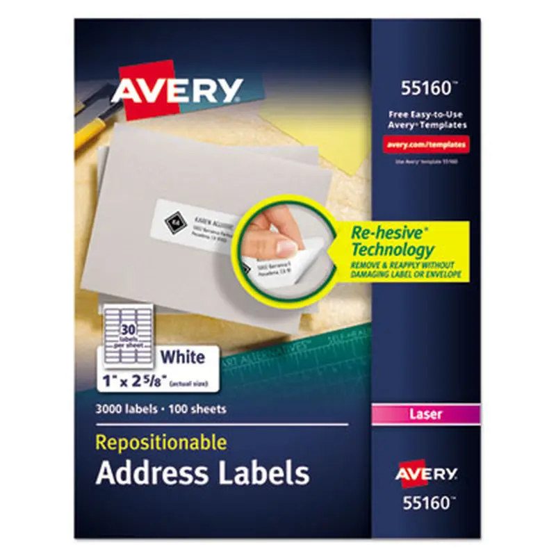 Repositionable Address Labels w/SureFeed, Laser, 1 x 2.63, White, 3000/Box - Shipping & Mailing Labels | Avery