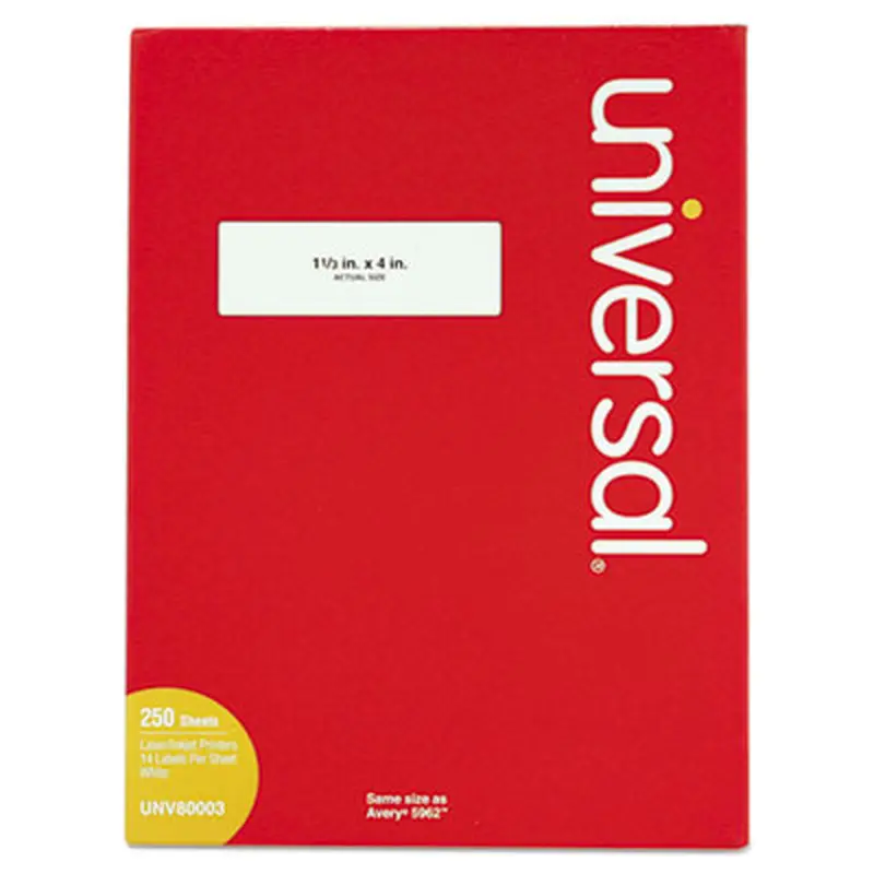 White Labels, Inkjet/Laser Printers, 1.33 x 4, White, 14/Sheet, 250 Sheets/Box - Shipping & Mailing Labels | Universal