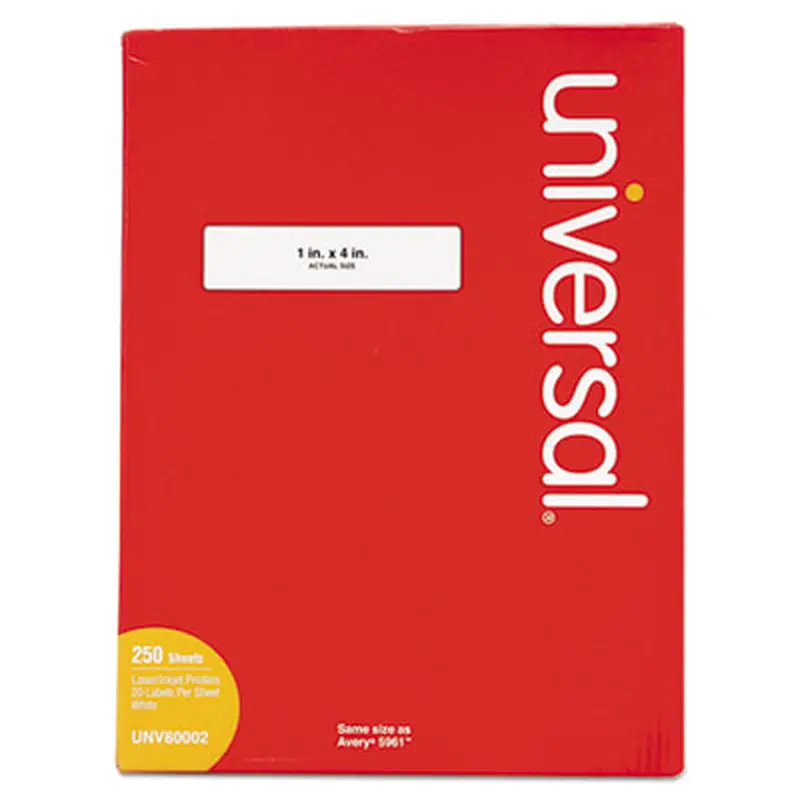 White Labels, Inkjet/Laser Printers, 1 x 4, White, 20/Sheet, 250 Sheets/Box - Shipping & Mailing Labels | Universal