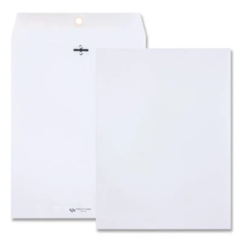 Clasp Envelope, 28 lb Bond Weight Paper, #90, Square Flap, Clasp/Gummed Closure, 9 x 12, White, 100/Box - Storage Envelopes | Quality Park