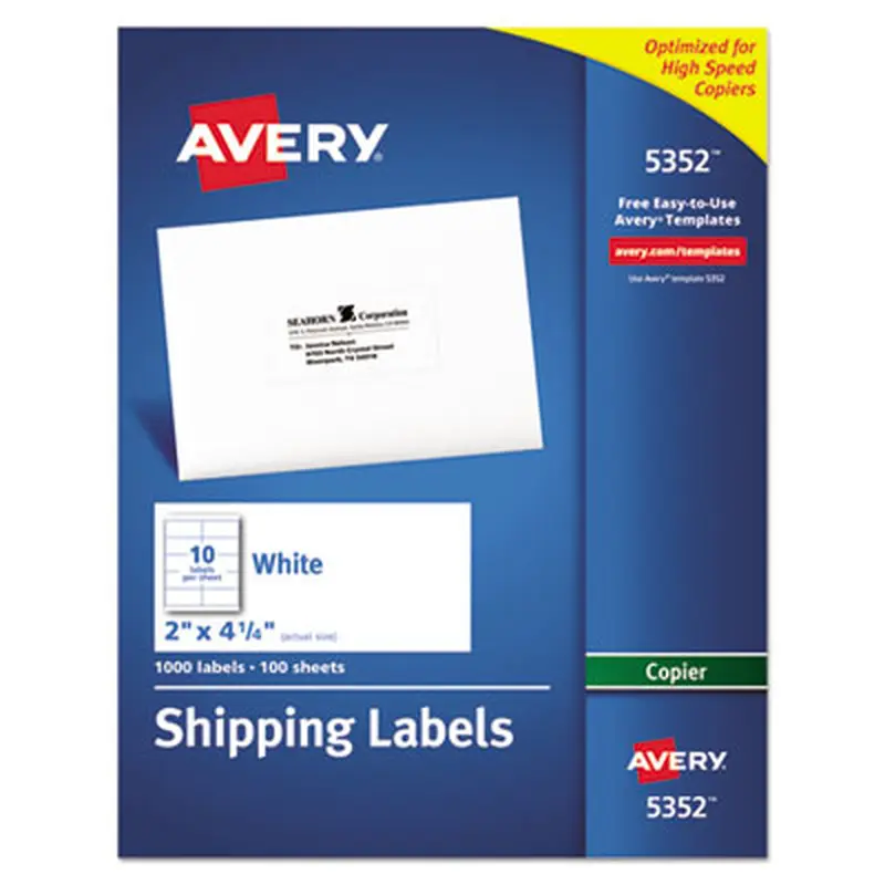 Copier Mailing Labels, Copiers, 2 x 4.25, White, 10/Sheet, 100 Sheets/Box - Shipping & Mailing Labels | Avery