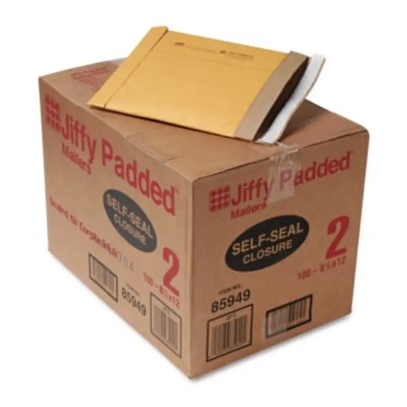Jiffy Padded Mailer, #2, Paper Padding, Self-Adhesive Closure, 8.5 x 12, Natural Kraft, 100/Carton - Envelopes & Mailers | Sealed Air