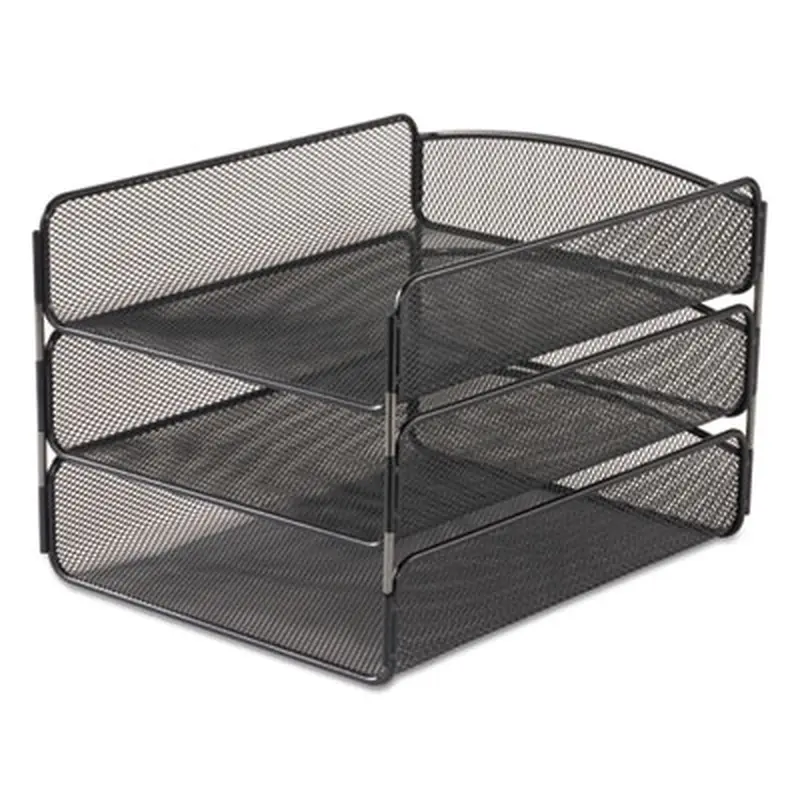 Onyx Desk Tray, 3 Sections, Letter Size Files, 9.25" x 11.75" x 8", Black - Desktop Document Racks & Sorters | Safco
