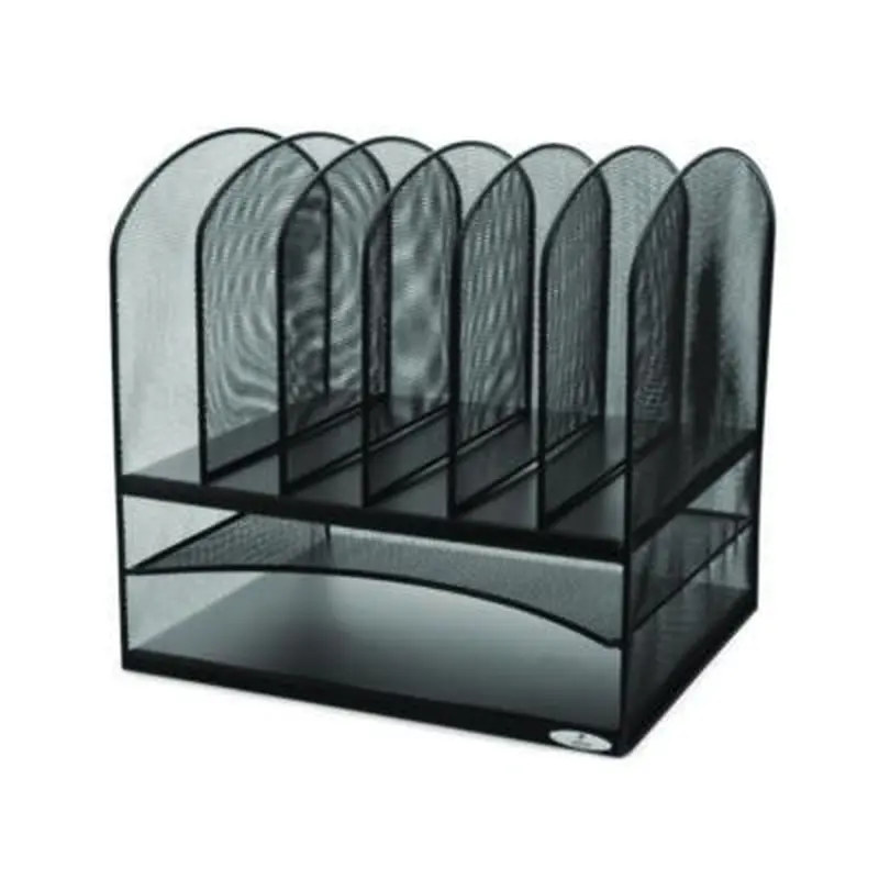 Onyx Mesh Desk Organizer with Two Horizontal and Six Upright Sections, Letter Size Files, 13.25" x 11.5" x 13", Black - Desktop Document Racks & Sorters | Safco