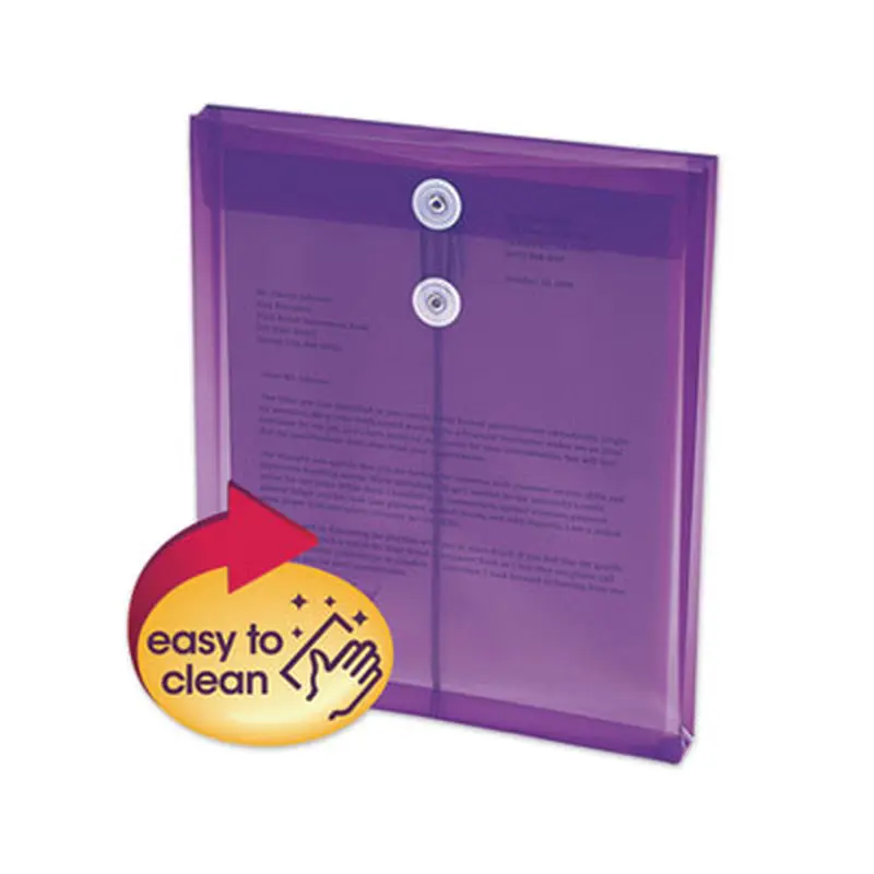 Poly String and Button Interoffice Envelopes, Open-End (Vertical), 9.75 x 11.63, Transparent Purple, 5/Pack - Interoffice Envelopes | Smead