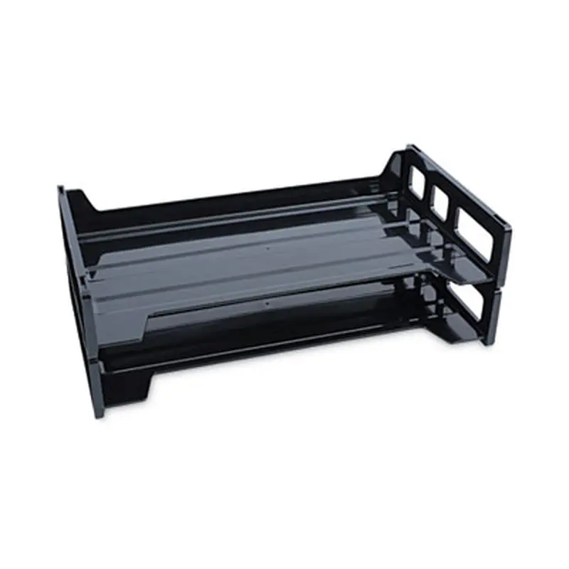 Recycled Plastic Side Load Desk Trays, 2 Sections, Legal Size Files, 16.25" x 9" x 2.75", Black - Desktop Document Racks & Sorters | Universal