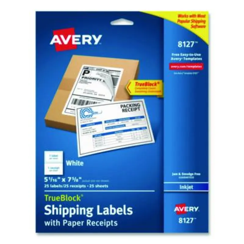 Shipping Labels with TrueBlock Technology, Inkjet Printers, 5.06 x 7.62, White, 25 Sheets/Pack - Shipping & Mailing Labels | Avery
