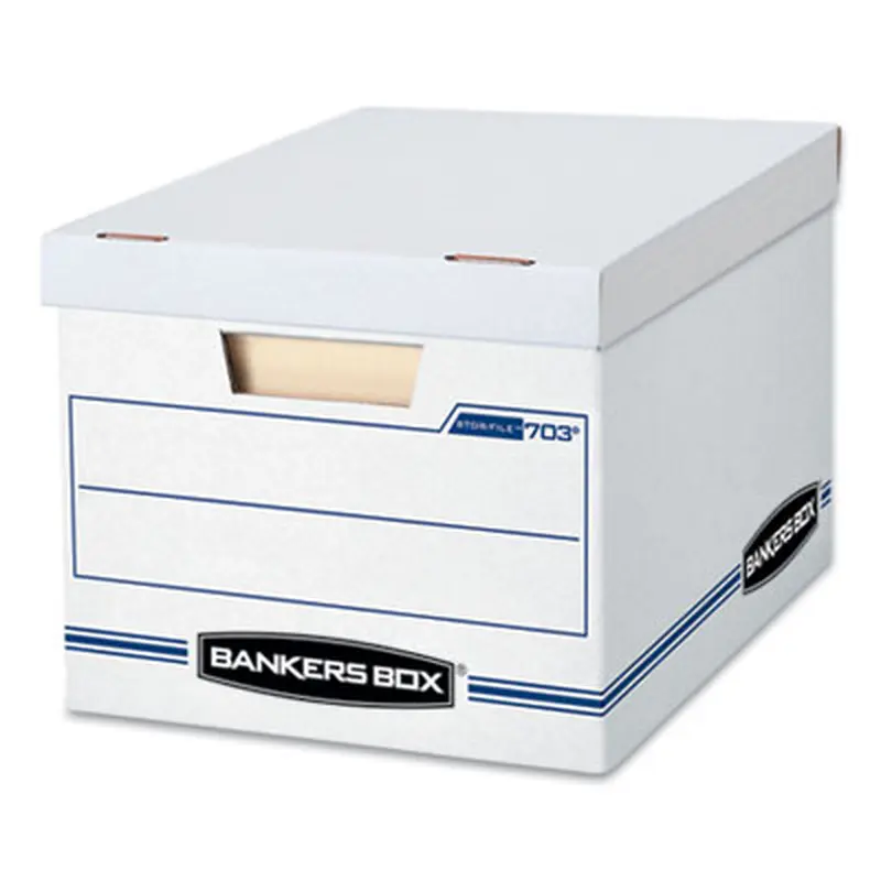 STOR/FILE Basic-Duty Storage Boxes, Letter/Legal Files, 12.5" x 16.25" x 10.5", White/Blue, 4/Carton - File Boxes | Bankers Box