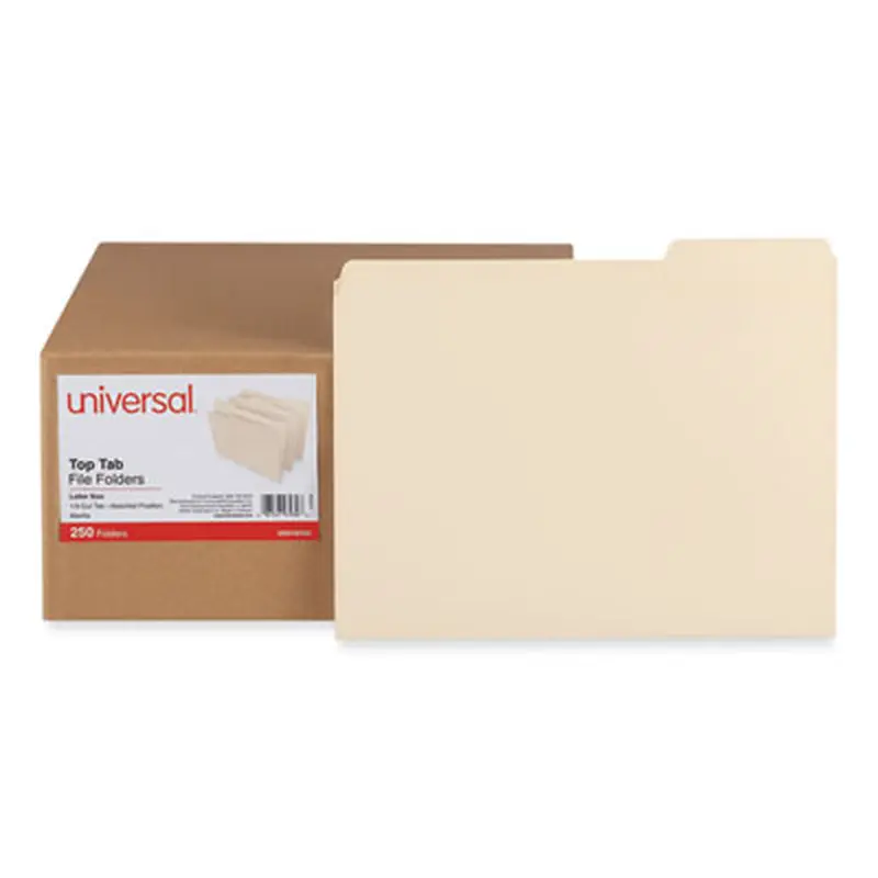 Top Tab File Folders, 1/3-Cut Tabs: Assorted, Letter Size, 0.75" Expansion, Manila, 250/Box - File Folders | Universal