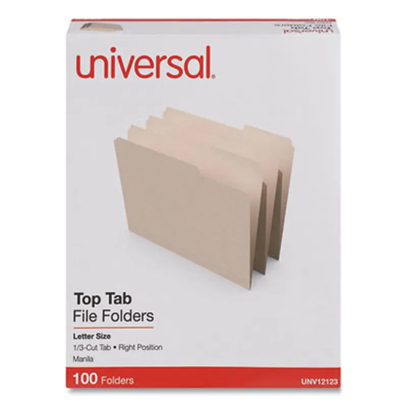 Top Tab File Folders, 1/3-Cut Tabs: Right Position, Letter Size, 0.75" Expansion, Manila, 100/Box - File Folders | Universal