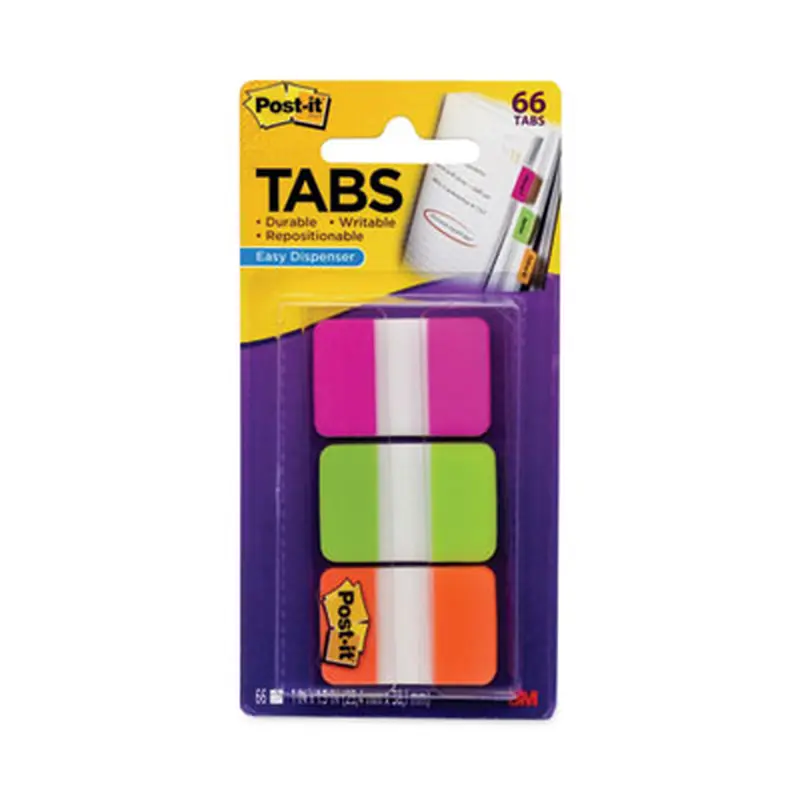 1" Plain Solid Color Tabs, 1/5-Cut, Assorted Bright Colors, 1" Wide, 66/Pack - File Inserts/Tabs | Post-it Tabs