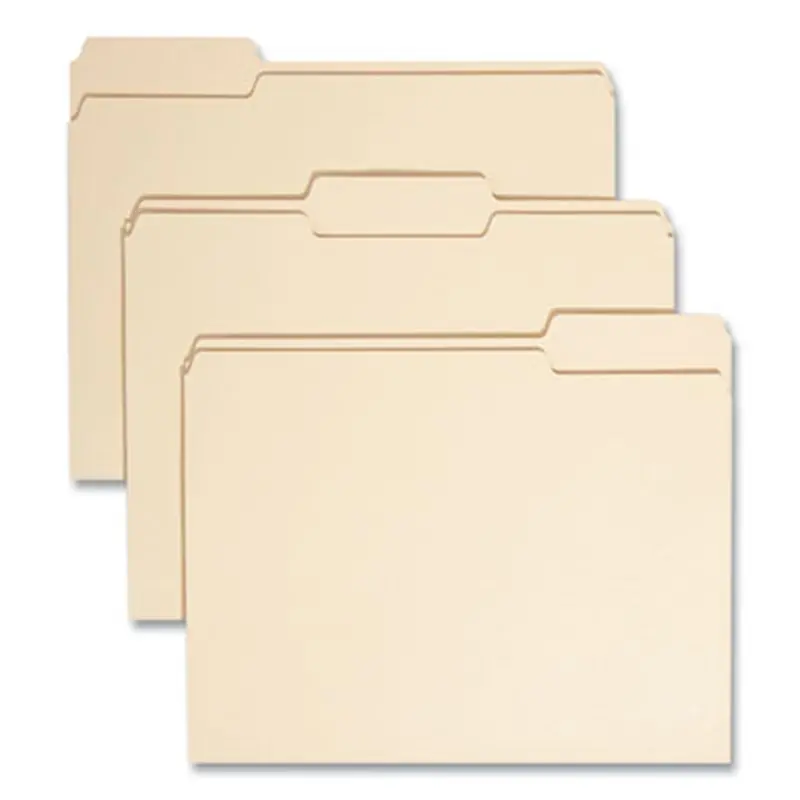 100% Recycled Manila Top Tab File Folders, 1/3-Cut Tabs: Assorted, Letter Size, 0.75" Expansion, Manila, 100/Box - File Folders | Smead