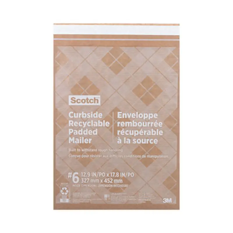 Curbside Recyclable Padded Mailer, #6, Bubble Cushion, Self-Adhesive Closure, 13.75 x 20, Natural Kraft, 50/Carton - Envelopes & Mailers | Scotch