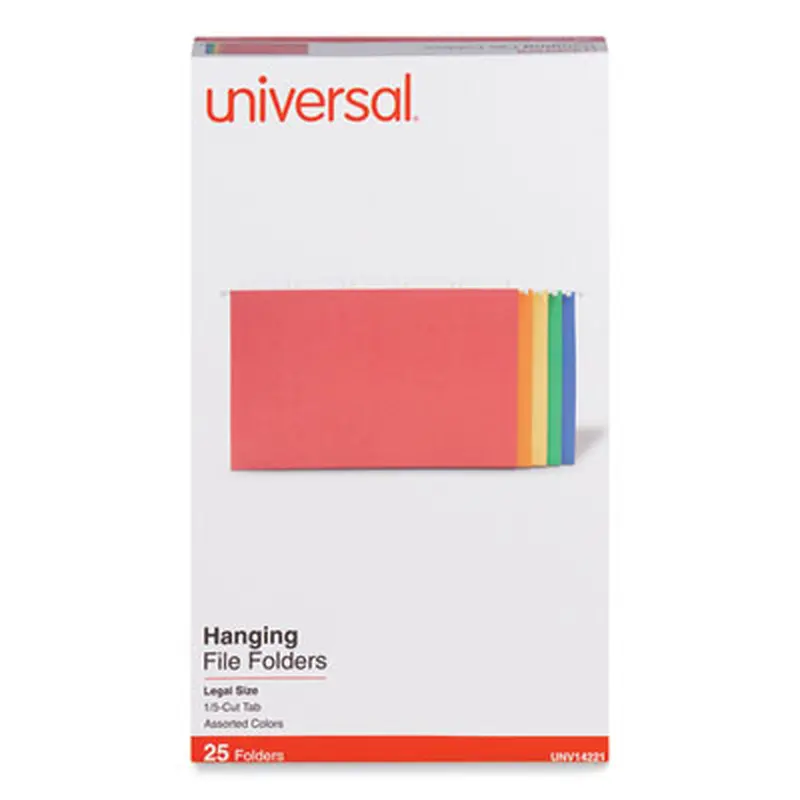 Deluxe Bright Color Hanging File Folders, Legal Size, 1/5-Cut Tabs, Assorted Colors, 25/Box - Hanging File Folders | Universal
