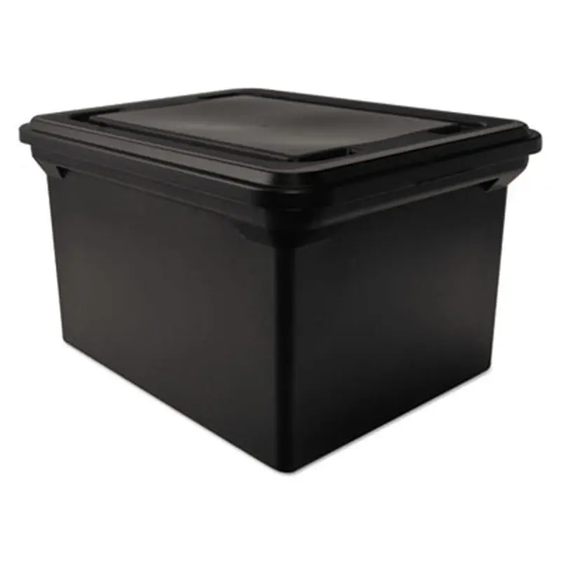 File Tote with Lid, Letter/Legal Files, 14.25" x 18" x 10.88", Black - File Boxes | Advantus
