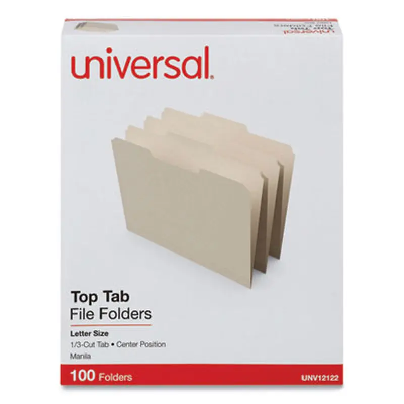 Top Tab File Folders, 1/3-Cut Tabs: Center Position, Letter Size, 0.75" Expansion, Manila, 100/Box - File Folders | Universal