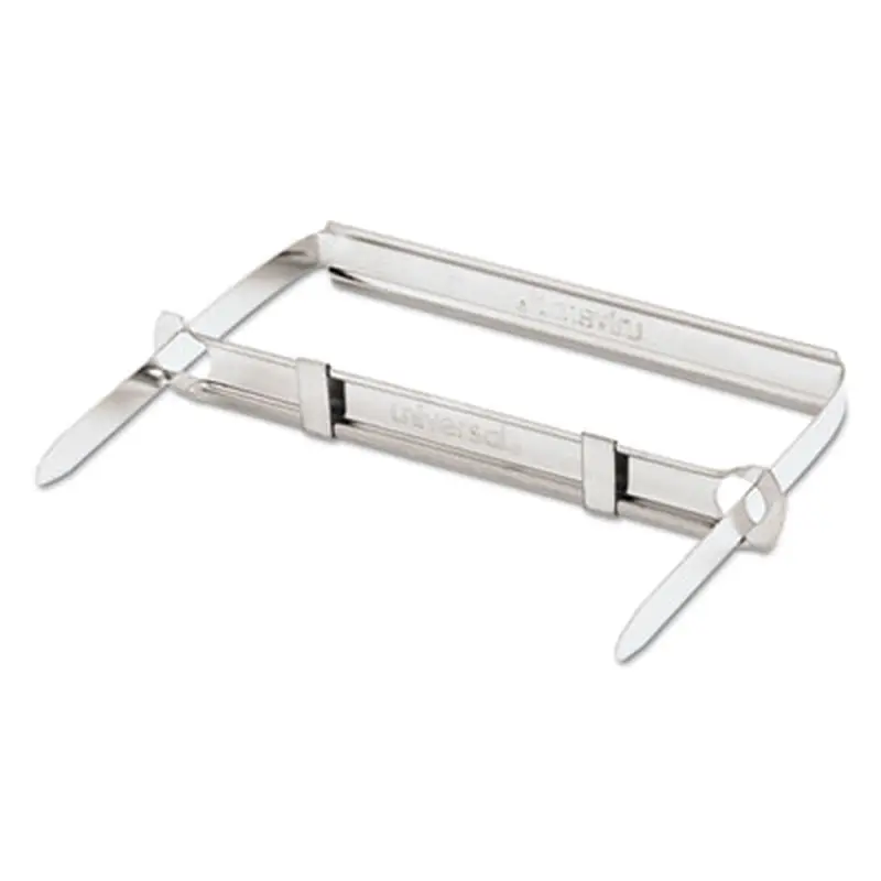 Two-Piece Two-Prong Paper Fastener Base and Compressor Sets, 2" Capacity, 2.75" Center to Center, Silver, 50/Box - File Fasteners | Universal
