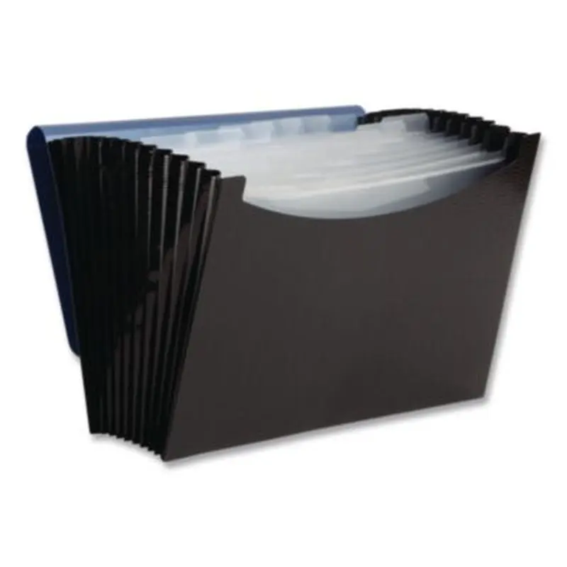 12-Pocket Poly Expanding File, 0.88" Expansion, 12 Sections, Cord/Hook Closure, 1/6-Cut Tabs, Letter Size, Black/Blue - File Jackets/Sleeves/Wallets | Smead