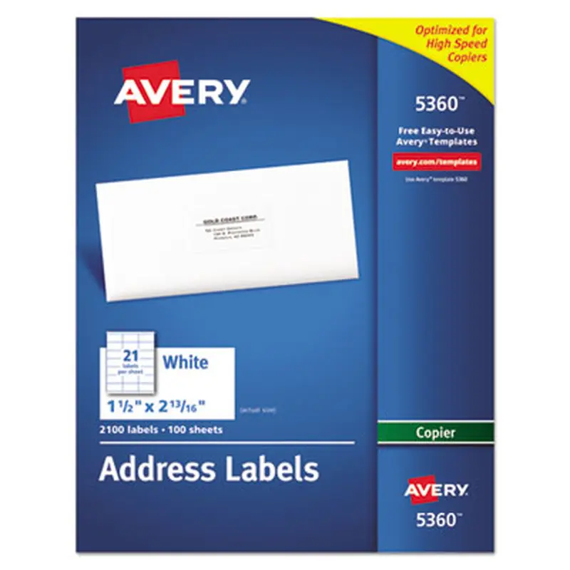 Copier Mailing Labels, Copiers, 1.5 x 2.81, White, 21/Sheet, 100 Sheets/Box - Shipping & Mailing Labels | Avery