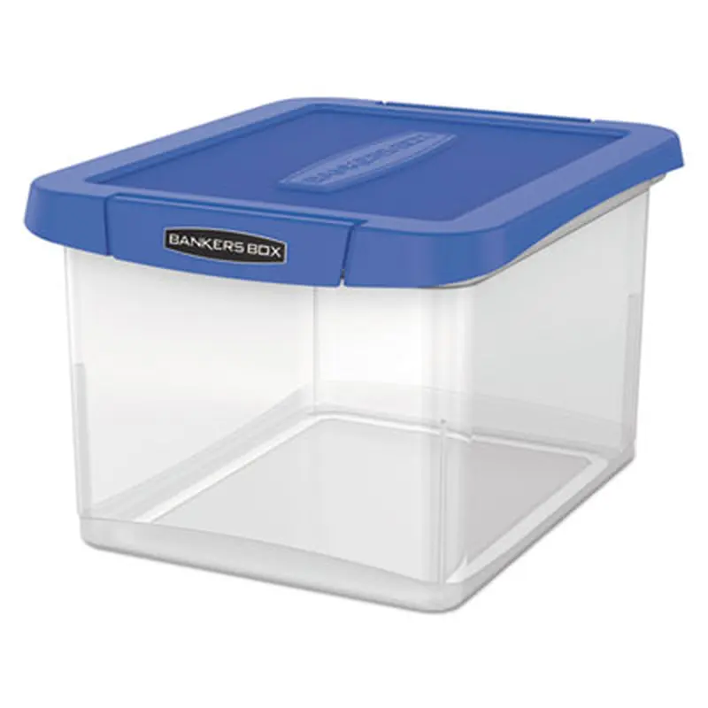 Heavy Duty Plastic File Storage, Letter/Legal Files, 14" x 17.38" x 10.5", Clear/Blue - File Boxes | Bankers Box