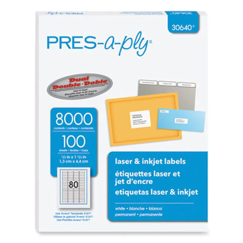 Labels, Inkjet/Laser Printers, 0.5 x 1.75, White, 80/Sheet, 100 Sheets/Pack - Shipping & Mailing Labels | PRES-a-ply