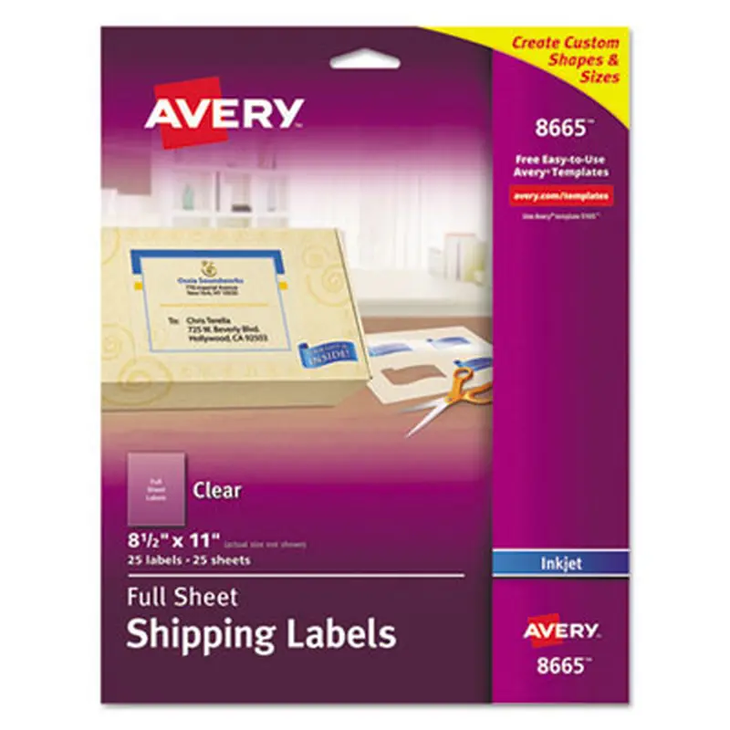 Matte Clear Shipping Labels, Inkjet Printers, 8.5 x 11, Clear, 25/Pack - Shipping & Mailing Labels | Avery