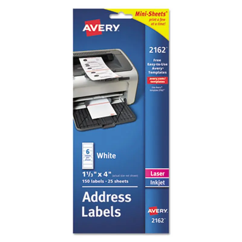 Mini-Sheets Mailing Labels, Inkjet/Laser Printers, 1 x 2.63, White, 8/Sheet, 25 Sheets/Pack - Shipping & Mailing Labels | Avery