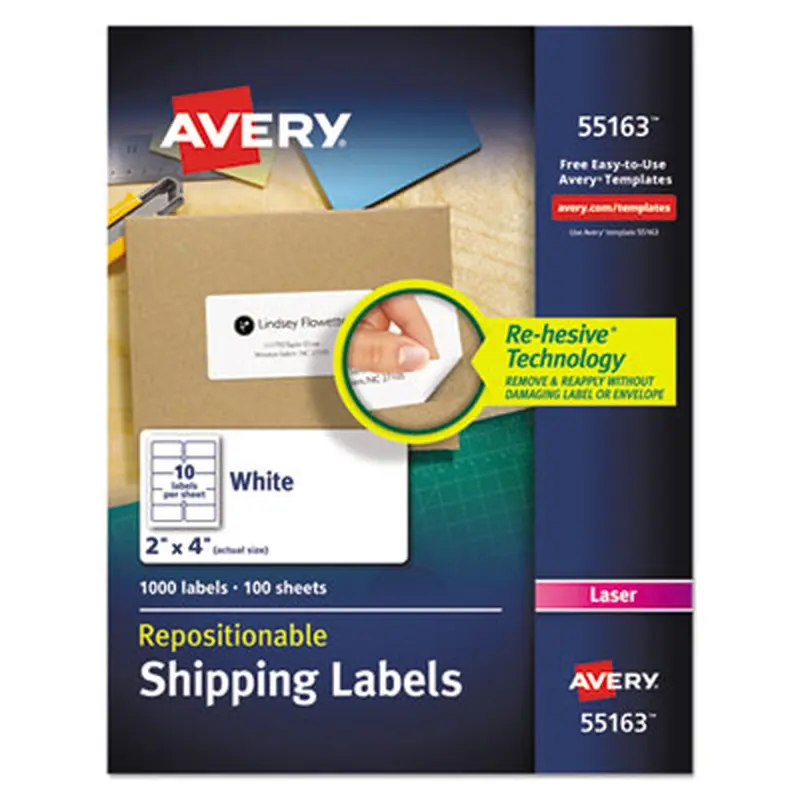 Repositionable Shipping Labels w/Sure Feed, Inkjet/Laser, 2 x 4, White, 1000/Box - Shipping & Mailing Labels | Avery