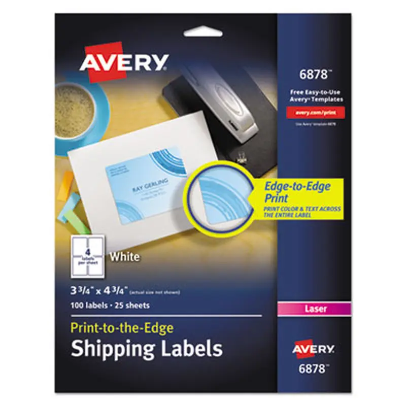Vibrant Laser Color-Print Labels w/ Sure Feed, 3.75 x 4.75, White, 100/PK - Shipping & Mailing Labels | Avery