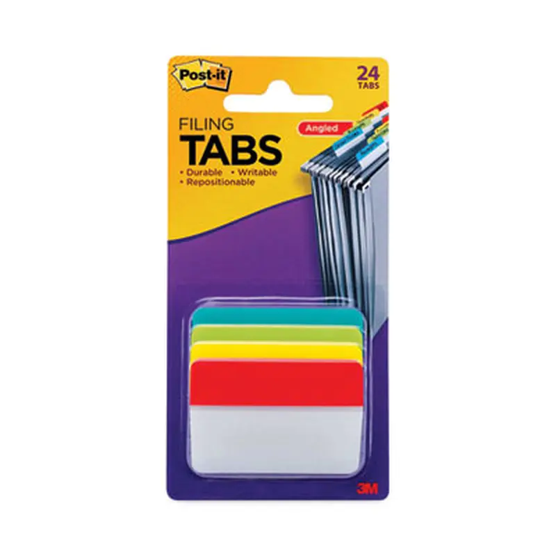 2" Plain Solid Color Angled Tabs, 1/5-Cut, Assorted Colors, 2" Wide, 24/Pack - File Inserts/Tabs | Post-it Tabs