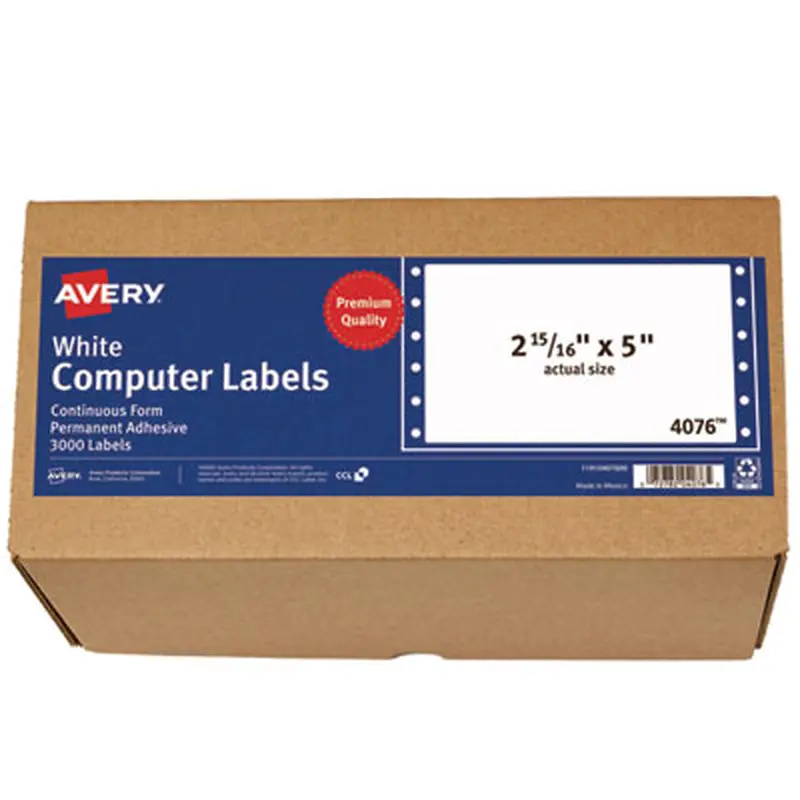 Dot Matrix Printer Mailing Labels, Pin-Fed Printers, 2.94 x 5, White, 3,000/Box - Shipping & Mailing Labels | Avery