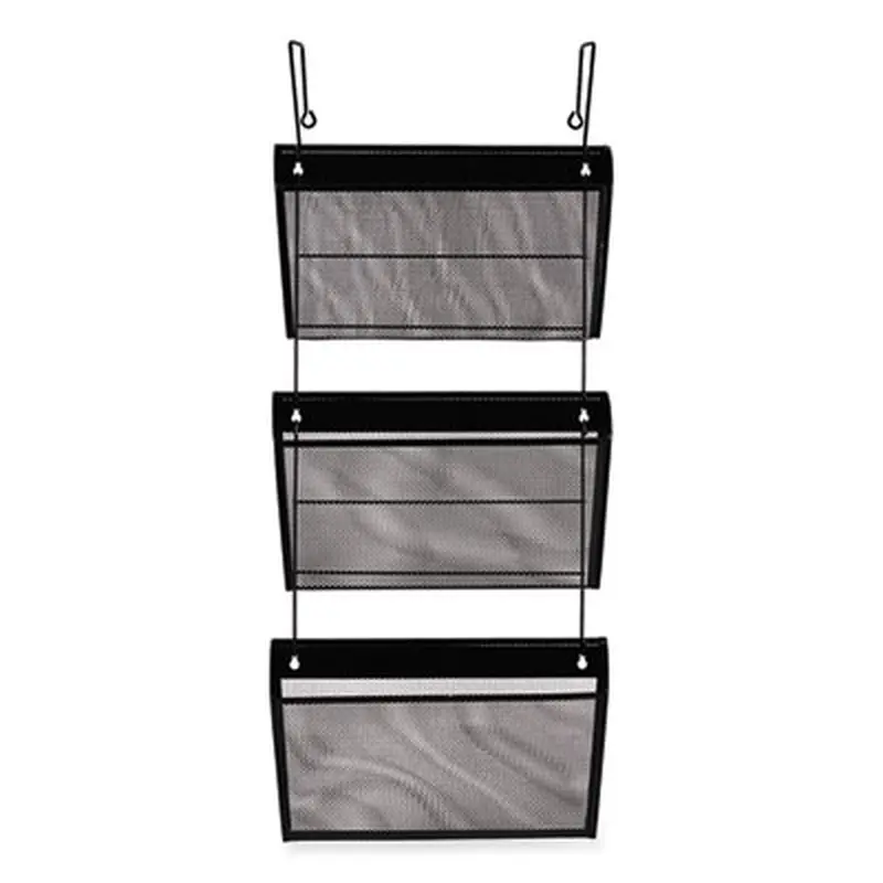 Mesh Three-Pack Wall Files, 3 Sections, Letter Size, 14.13" x 3.38" x 8.5", Black - Hanging File Systems | Universal