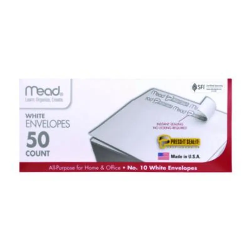 Press-it Seal-it Self-Adhesive Envelope, #10, Commercial Flap, Self-Adhesive Closure, 4.18 x 9.5, White, 50/Box - Business Envelopes | Mead