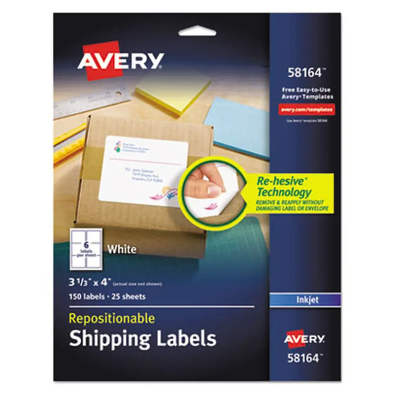 Repositionable Shipping Labels w/SureFeed, Inkjet, 3.33 x 4, White, 150/Box - Shipping & Mailing Labels | Avery