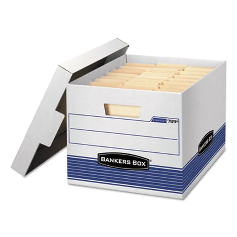 STOR/FILE Medium-Duty Letter/Legal Storage Boxes, Letter/Legal Files, 12.75" x 16.5" x 10.5", White/Blue, 4/Carton - File Boxes | Bankers Box