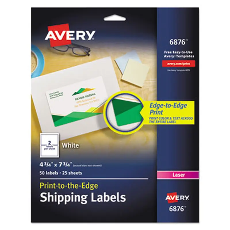 Vibrant Laser Color-Print Labels w/ Sure Feed, 4.75 x 7.75, White, 50/Pack - Shipping & Mailing Labels | Avery