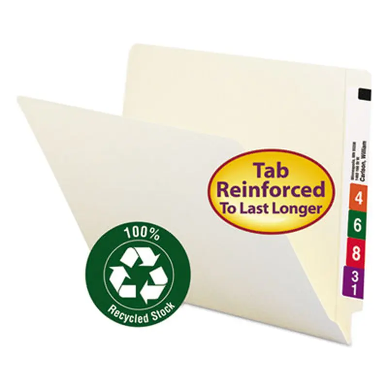 100% Recycled Manila End Tab Folders, Straight Tabs, Letter Size, 0.75" Expansion, Manila, 100/Box - File Folders | Smead
