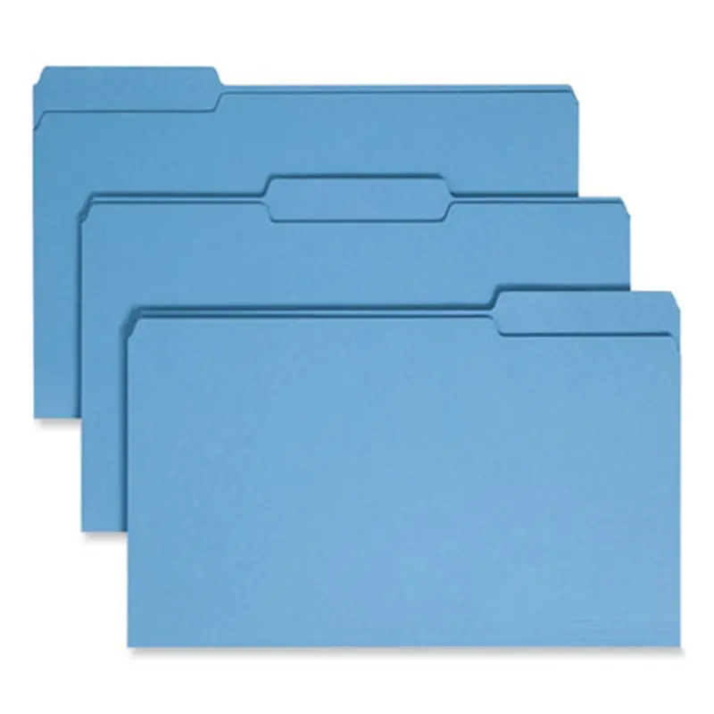 Colored File Folders, 1/3-Cut Tabs: Assorted, Legal Size, 0.75" Expansion, Blue, 100/Box - File Folders | Smead