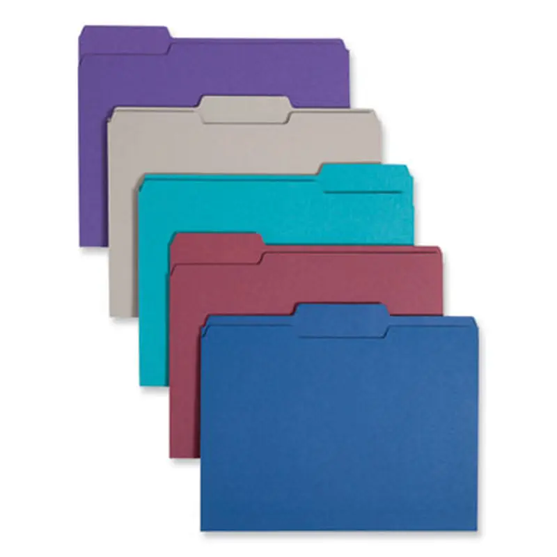 Colored File Folders, 1/3-Cut Tabs: Assorted, Letter Size, 0.75" Expansion, Assorted: Gray/Maroon/Navy/Purple/Teal, 100/Box - File Folders | Smead