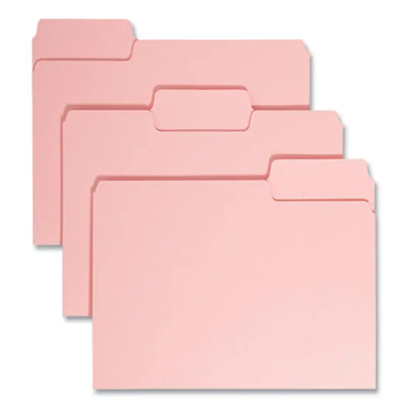 Colored File Folders, 1/3-Cut Tabs: Assorted, Letter Size, 0.75" Expansion, Pink, 100/Box - File Folders | Smead