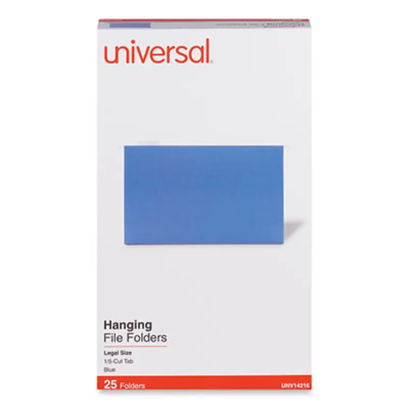 Deluxe Bright Color Hanging File Folders, Legal Size, 1/5-Cut Tabs, Blue, 25/Box - Hanging File Folders | Universal