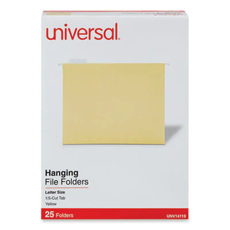 Deluxe Bright Color Hanging File Folders, Letter Size, 1/5-Cut Tabs, Yellow, 25/Box - Hanging File Folders | Universal