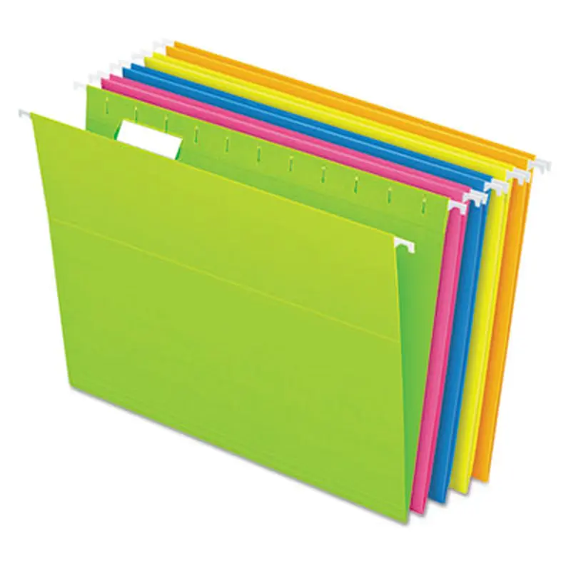 Glow Hanging File Folders, Letter Size, 1/5-Cut Tabs, Assorted Colors, 25/Box - Hanging File Folders | Pendaflex