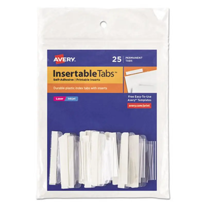 Insertable Index Tabs with Printable Inserts, 1/5-Cut, Clear, 1.5" Wide, 25/Pack - File Inserts/Tabs | Avery