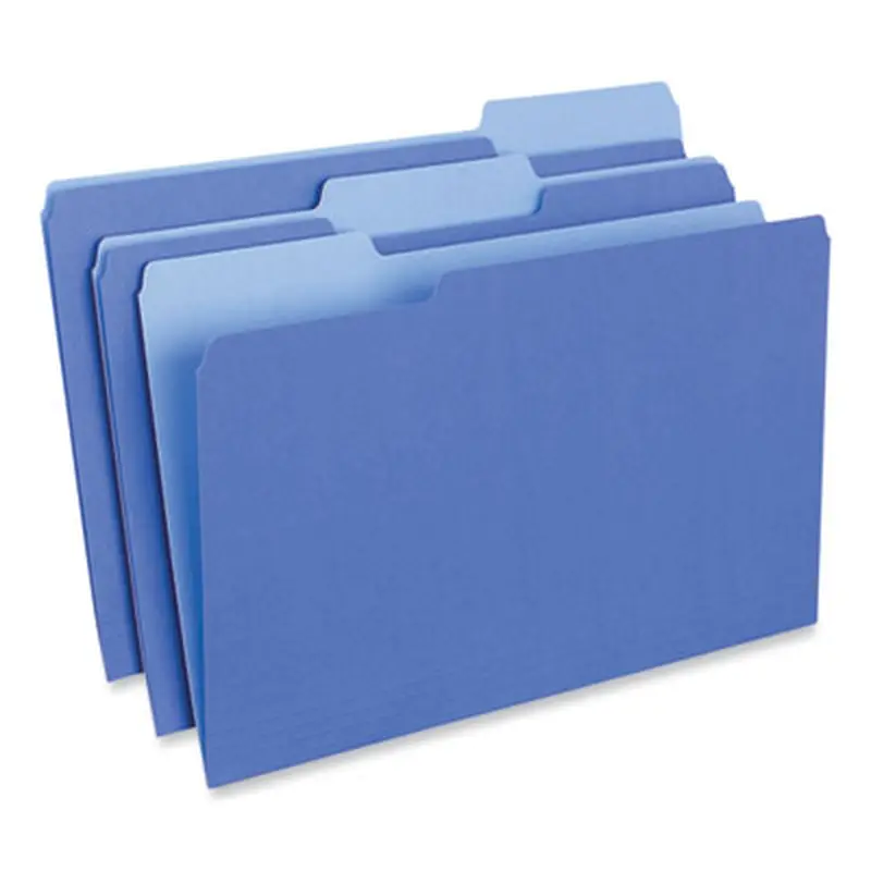 Interior File Folders, 1/3-Cut Tabs: Assorted, Legal Size, 11-pt Stock, Blue, 100/Box - File Folders | Universal