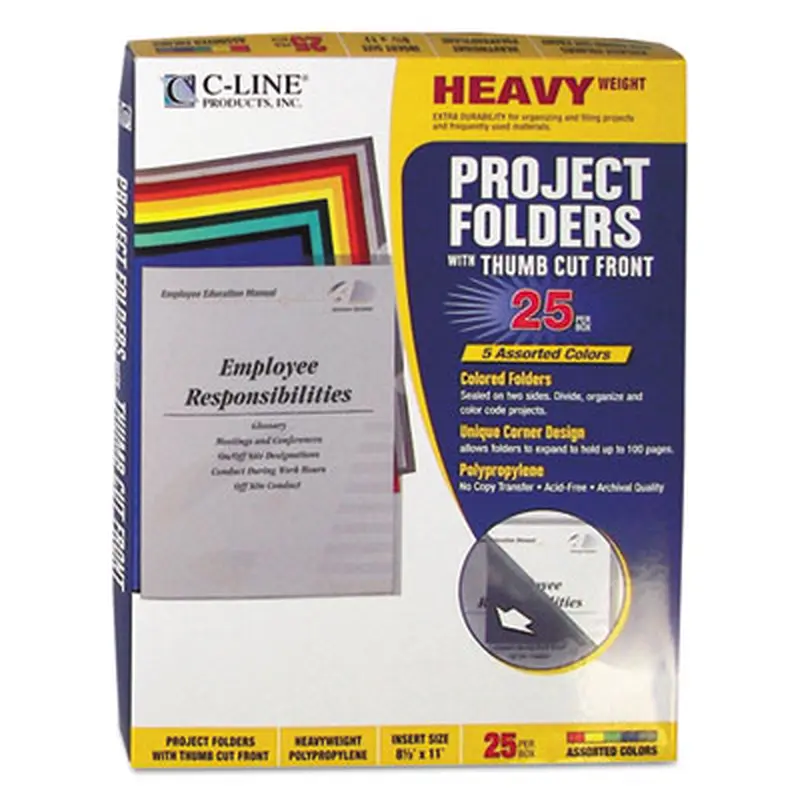 Poly Project Folders, Letter Size, Assorted Colors, 25/Box - Project Folders | C-Line