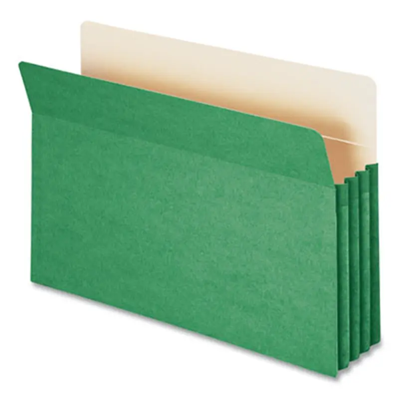 Colored File Pockets, 3.5" Expansion, Legal Size, Green - File Jackets/Sleeves/Wallets | Smead
