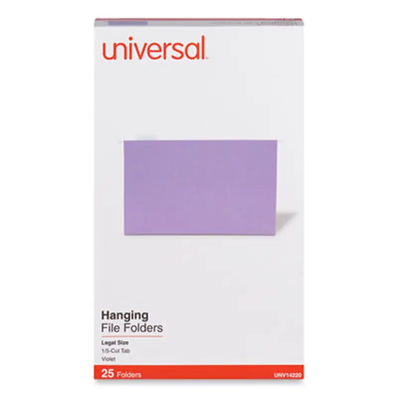 Deluxe Bright Color Hanging File Folders, Legal Size, 1/5-Cut Tabs, Violet, 25/Box - Hanging File Folders | Universal
